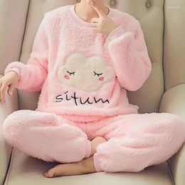 Women's Sleepwear Autumn Winter Pyjamas Set Women Sleep Shirt Pant Warm Flannel Nightgown Female Cartoon Animal Pijamas 2024