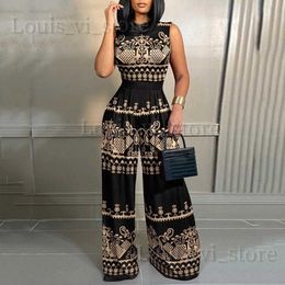 Kvinnors jumpsuits Rompers Casual ärmlöst blommigt tryck Jumpsuit Kvinna vår sommarlånga breda ben jumpsuits för kvinnor 2023 svart en bit rompers t240221