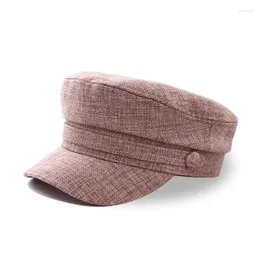 Berets Spring Summer Women Hat Flat Cap Military Linen Octagonal Solid Colour Top Hats Young Student Female