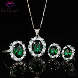 Sets HuiSept Silver 925 Jewelry Set Ring Earrings Necklace with Zircon Gemstone Accessories for Women Wedding Engagement Party Gift
