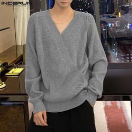 Men's Sweaters 2024 Men Solid Colour Knitted V Neck Long Sleeve Loose Casual Male Cardigan Streetwear Korean Style Kimono S-5XL INCERUN