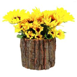 Decorative Flowers Sunflower Ornament Artificial Plant Fake Green Decors Indoor Faux Home Wooden