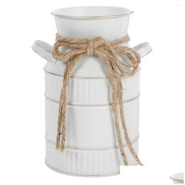 Vases Retro Milk Bottle Vase Metal Planter For Home Iron Decor Flower Water Proof Bucket Container Drop Delivery Garden Dhgir