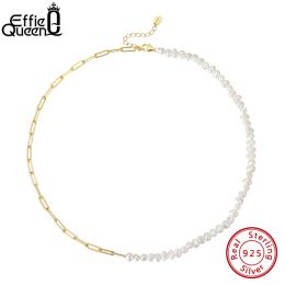 Necklaces EFFIE QUEEN 14K Gold Vintage Paper Clip Link Chain Necklace with Natural Freshwater Pearl for Women Girls Fashion Jewellery GPN13