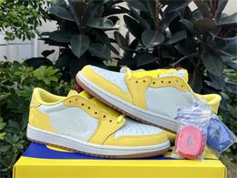 Travis1 Scott1 x 1 Low OG Canary Authentic air Casual Shoes 1s Basketball Shoe Canary/Racer Blue-Light Silver-Gum Medium Brown DZ4137-700 Women Men Sports Sneakers