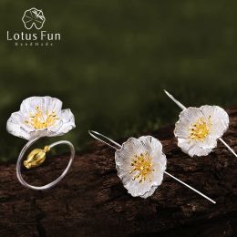 Sets Lotus Fun Real 925 Sterling Silver Handmade Fine Jewellery Blooming Poppies Flower Jewellery Set for Women