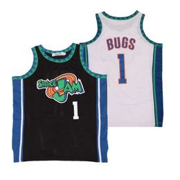 Herren T-Shirts Männer Basketball-Trikots Space Jam 1 # Bugs Jersey Nähen Stickerei Outdoor-Sport Große Größe Weiß Schwarz 2023 Neu Akzeptieren Sie benutzerdefinierte J240221