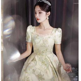 Ethnic Clothing French Square Neck Cheongsam Princess Style Lace Up Dress Sweet Satin Evening Party Dresses Wedding Bridesmaid Prom Vestidos