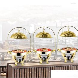 Dinnerware Sets Catering Buffet Gold Chaffing Dish Stainless Steel Visual Oval Chafing For El Restaurant Supplies Stoves Chaff Drop Dhdev