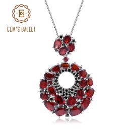 Pendants GEM'S BALLET Natural Red Garnet Gemstone Vintage 925 Sterling Sliver Pendant Necklace For Women Gift Party Jewellery