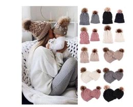 Infant Baby Boy Girl Mom Winter Knit Warm Soft Beanie Hat Hairball Cap for Adult Children Family Matching Caps Hats1822267