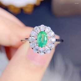 Cluster Rings Natural Real Green Emerald Ring Luxury Style 4 6mm 0.52ct Gemstone 925 Sterling Silver Fine Jewelry J238178