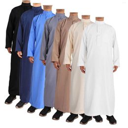 Etniska kläder muslimska mode Mellanöstern män långärmad arabisk besättning hals islamisk fast färg kaftan maxi dubai jubba thobe abaya