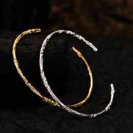 Bangles MLKENLY Versatile Personality S925 Sterling Silver Irregular Texture Bracelet Women's Pleated Line Thin Bracelet