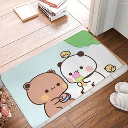 Carpets Peach Cat Cute Kawaii Non-slip Doormat Mochi Cats Eating Icecream Bath Kitchen Mat Prayer Carpet Indoor Pattern Decor