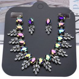 Necklaces 2024 New AB Purple Green Champagne Crystal Rhinestone Statement Collar Choker Necklace Women Indian Big Bib Necklace Jewellery