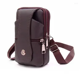 Waist Bags Men's Leather Bag Large Capacity Belt Brown Shoulder Crossbody Multi-layer Buckle Cell Phone Bum Pouch