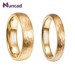 Bands NUNCAD 6mm 4mm 18k Gold Plated Hammered Tungsten Carbide Ring Domed Comfort Fit Engagement Ring Size 512 T070R T071R