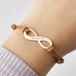 Bracelets Engraved Name Bracelet For Kids AdjustableLeather Infinity Bracelet Girl Bracelet Children Birthday Gift For Daughter Couple