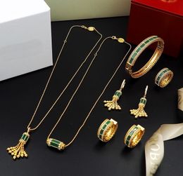 New Fashion ART DECO CUTE TASSELS PENDANT NECKLACE WITH MOTHER OF PEARL FULL DIAMONDS WOMEN EARRING RING BRACELET DESIGNER Jewellery RC RC-002