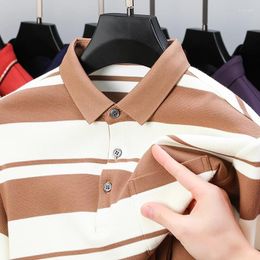 Men's Polos MLSHP Cotton Polo Shirts High Quality Long Sleeve Autumn Winter Striped Business Casual Male T-shirts Man Tees 4XL