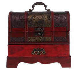 Display Vintage Wooden Jewelry Storage Box Treasure Chest Organizer Gifts Box 22x16cm