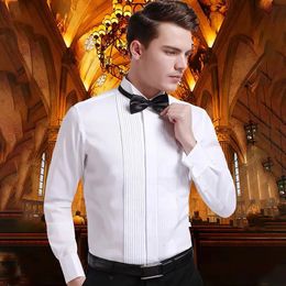 mens long sleeve shirt High quality tuxedo standing collar wedding dress white French cufflink 240219