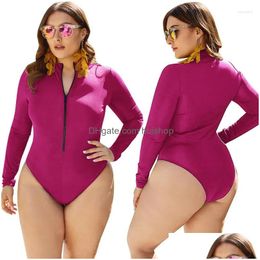 Women'S Swimwear Womens Women Summer Swimwears Long Sleeves Triangar Onesie Oversized Belly-Ering Highwaist Zipper Rompers Playsuits Dhvaw