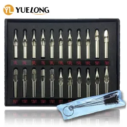 Tips 22PCS 304 Stainless Steel Tattoo Tips Kit Mixed Tattoo Nozzle Set with Cleaning Brush for Tattoo Machine Needles Tip
