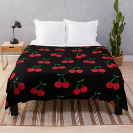 Blankets Cherries 2 (on Black) Throw Blanket Nap Luxury Designer