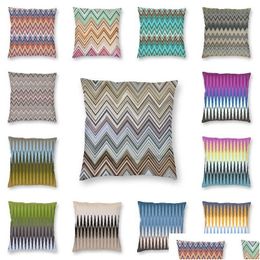 Cushion/Decorative Pillow Bohemian Colorf Chic Cushion Er Geometric Zigzag Floor Case For Living Room Pillowcase Home Decoratio Drop Dhzxo