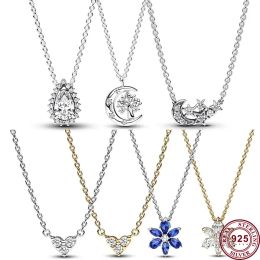 Necklaces New 925 Sterling Silver Ladies Exquisite Spinning Life Tree Blue Pear Flower Logo Moon Necklace Festival DIY Charm Jewelry Gift