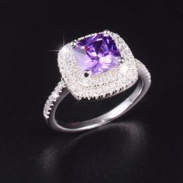 Rings Brand Real Solid 100% 925 Sterling Silver Wedding Rings Jewelry for Women Purple 3ct Simulated Diamond Engagement Ring sz 510