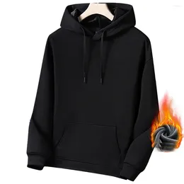 Men's Hoodies Fashion Plus Velvet Hooded Sweatshirts Solid Colour Thickened Casual Pullovers Front Pocket Man Tops