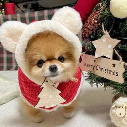 Dog Apparel INS Christmas Plush Hooded Cape With Furry Ears Warmth For Maltese Small Breed