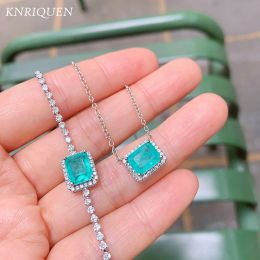 Sets Charms Women's Wedding Jewelry Sets Vintage 7*9mm Paraiba Tourmaline Emerald Pendant Necklace Bracelet Gift Vintage Accessories