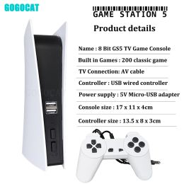 Consoles GOGOCAT Game Station 5 Video Gaming Console Mini TV Box GS5 AV Out 8Bit Retro Handheld Wire Controller 200 Classic Games Gift