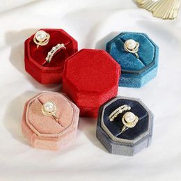 Jewellery Pouches Velvet Octagonal Box Ring Display Couple Storage Holder With Detachable Lid For Proposal Engagement Wedding