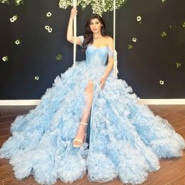 Sky Sweetheart Ball Gown Quinceanera Dress Tieres Tull Off the Shoulder Birthday Party Gowns Ruffles Sweet 16 15 Robe De Ball