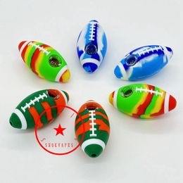 Latest Colourful American Football Ball Silicone Hand Pipes Glass Philtre Nine Holes Screen Bowl Portable Herb Tobacco Cigarette Holder Smoking Pocket Handpipes