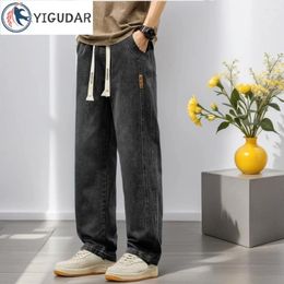 Men's Jeans Washed Drawstring Wide Leg Denim Pants Loose Straight For Men Wide-Leg Versatile