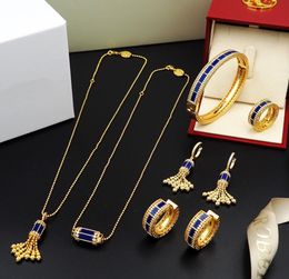 Ny mode art deco söta tofsar hänghalsband med pärlemor full diamanter kvinnor örhänge ring armband designer smycken rc-003