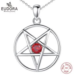 Pendants Eudora 925 Sterling Silver Inverted Pentagram Necklace for Women Man Amulet Guardian Star Tetragrammaton Pendant wiccan Jewelry