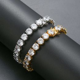 8mm Mens Hip Hop Jewelry Brass Bracelet Real 18k Gold Plating Lock Cuban Big Iced Out Zircon Tennis Bracelet