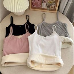 Camisoles & Tanks Thicken Thermal Tops Sexy Sleeveless Slim Crop Top Solid Colour Women Autumn Winter
