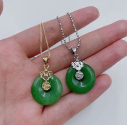 Pendants Natural Green Jade Ruyi Inlaid Safety Pendant 925 Silver Necklace Chinese Fashion Charm Jewelry Accessories Women Gifts