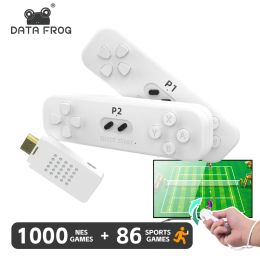 Consoles DATA FROG Retro Game With 2.4G Wireless Controller Built in 1000 NES Game 4k Classic Motion Sensing Game Console Video Games