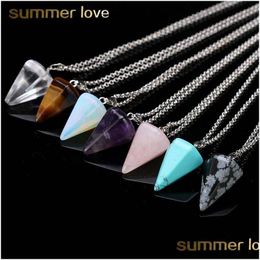 Pendant Necklaces Trendy Natural Crystal Stone Pendant Necklace For Women Unique Design Hexagonal Cone Tapered Opal Jewellery Dhgarden Dhmtp