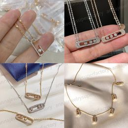 Designer m Series Pendant Necklaces for Women 18k Rose Gold Silver Geometric Diamond Sliding Three Diamond Personality Jewellery Necklace Luxury Gift