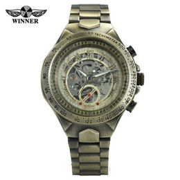 Good news Winner men automatic watch New vintage bronze mechanical watch 10M waterproof stainless steel business watch296e